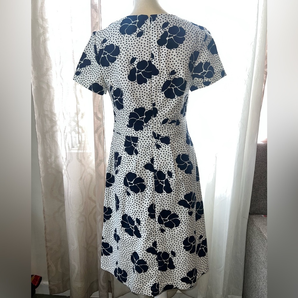 Boden midi sierra primrose textured dress with pockets size 8 navy polka dots - Picture 4 of 5